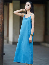 Simple Burgundy&Blue&Black Ramie Cotton Linen Dress